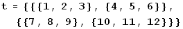 t = {{{1, 2, 3}, {4, 5, 6}}, {{7, 8, 9}, {10, 11, 12}}}