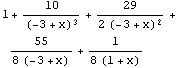 1 + 10/(-3 + x)^3 + 29/(2 (-3 + x)^2) + 55/(8 (-3 + x)) + 1/(8 (1 + x))